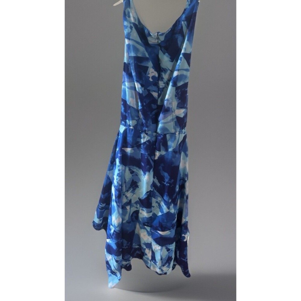Diva Collection Women’s 2X Blue Floral Dress Sleeveless Flare Midi Wedding w/Tie